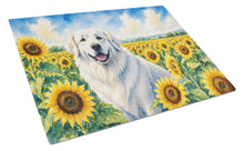 Load image into Gallery viewer, Great Pyrenees in Sunflowers Cutting Board Tempered Glass Kitchen Cutting Surface, Heat Resistant Chopping Board with Non-Slip Feet, Decorative Food Prep &amp; Serving