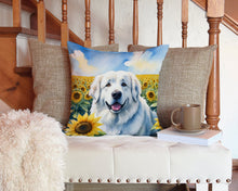 Load image into Gallery viewer, Great Pyrenees in Sunflowers Throw Pillow - 14x14 Decorative Pillow – Art for Your Home &amp; Patio