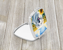 Load image into Gallery viewer, Great Pyrenees in Sunflowers Compact Mirror – Stylish Purse Mirror with Artistic Covers