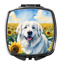 Load image into Gallery viewer, Great Pyrenees in Sunflowers Compact Mirror – Stylish Purse Mirror with Artistic Covers