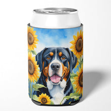 Load image into Gallery viewer, Greater Swiss Mountain Dog in Sunflowers Can or Bottle Hugger