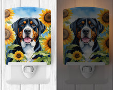 Load image into Gallery viewer, Greater Swiss Mountain Dog in Sunflowers Ceramic Night Light