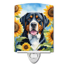 Load image into Gallery viewer, Greater Swiss Mountain Dog in Sunflowers Ceramic Night Light