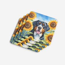 Load image into Gallery viewer, Greater Swiss Mountain Dog in Sunflowers Coasters - Set of 4 Lightweight Foam, Absorbent Drink Coasters