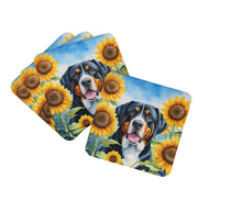 Load image into Gallery viewer, Greater Swiss Mountain Dog in Sunflowers Coasters - Set of 4 Lightweight Foam, Absorbent Drink Coasters
