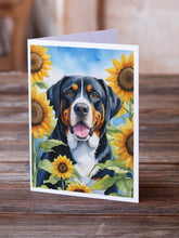 Load image into Gallery viewer, Greater Swiss Mountain Dog in Sunflowers Greeting Cards - Blank Note Cards – 8-Pack of Artist-Designed Cards with Envelopes