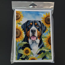 Load image into Gallery viewer, Greater Swiss Mountain Dog in Sunflowers Greeting Cards - Blank Note Cards – 8-Pack of Artist-Designed Cards with Envelopes