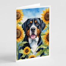 Load image into Gallery viewer, Greater Swiss Mountain Dog in Sunflowers Greeting Cards - Blank Note Cards – 8-Pack of Artist-Designed Cards with Envelopes