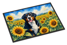 Load image into Gallery viewer, Greater Swiss Mountain Dog in Sunflowers Doormat Front Door Mat Indoor Outdoor Rugs for Entryway, Non Slip Washable Low Pile, 18H X 27W