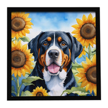 Load image into Gallery viewer, Greater Swiss Mountain Dog in Sunflowers Framed Metal Print