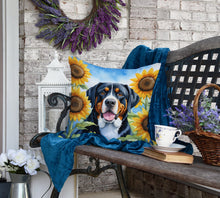 Load image into Gallery viewer, Greater Swiss Mountain Dog in Sunflowers Throw Pillow