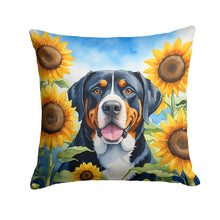Load image into Gallery viewer, Greater Swiss Mountain Dog in Sunflowers Throw Pillow
