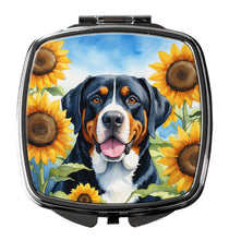 Load image into Gallery viewer, Greater Swiss Mountain Dog in Sunflowers Compact Mirror – Stylish Purse Mirror with Artistic Covers