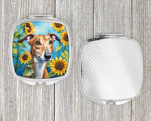 Load image into Gallery viewer, Greyhound in Sunflowers Compact Mirror – Stylish Purse Mirror with Artistic Covers
