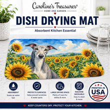 Load image into Gallery viewer, Greyhound in Sunflowers Dish Drying Mat Absorbent Dish Drying Mat Pad for Kitchen Counter Dish Drainer Mat for Countertop, 14 x 21", Multicolor