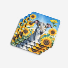 Load image into Gallery viewer, Greyhound in Sunflowers Coasters - Set of 4 Lightweight Foam, Absorbent Drink Coasters