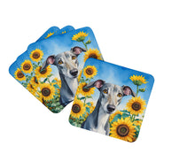 Load image into Gallery viewer, Greyhound in Sunflowers Coasters - Set of 4 Lightweight Foam, Absorbent Drink Coasters