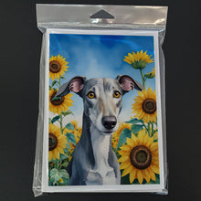 Load image into Gallery viewer, Greyhound in Sunflowers Greeting Cards - Blank Note Cards – 8-Pack of Artist-Designed Cards with Envelopes