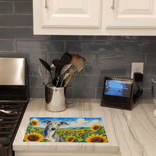 Load image into Gallery viewer, Greyhound in Sunflowers Cutting Board Tempered Glass Kitchen Cutting Surface, Heat Resistant Chopping Board with Non-Slip Feet, Decorative Food Prep &amp; Serving