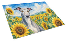 Load image into Gallery viewer, Greyhound in Sunflowers Cutting Board Tempered Glass Kitchen Cutting Surface, Heat Resistant Chopping Board with Non-Slip Feet, Decorative Food Prep &amp; Serving