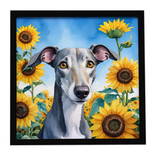 Load image into Gallery viewer, Greyhound in Sunflowers Framed Metal Print