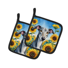 Load image into Gallery viewer, Greyhound in Sunflowers Pot Holders - Set of 2 Decorative Kitchen Helpers | Made in the USA