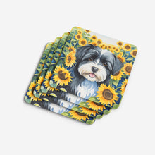 Load image into Gallery viewer, Havanese in Sunflowers Coasters - Set of 4 Lightweight Foam, Absorbent Drink Coasters