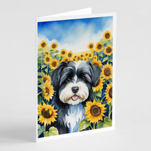Load image into Gallery viewer, Havanese in Sunflowers Greeting Cards - Blank Note Cards – 8-Pack of Artist-Designed Cards with Envelopes