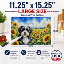 Load image into Gallery viewer, Havanese in Sunflowers Cutting Board Tempered Glass Kitchen Cutting Surface, Heat Resistant Chopping Board with Non-Slip Feet, Decorative Food Prep &amp; Serving