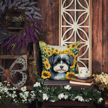 Load image into Gallery viewer, Havanese in Sunflowers Throw Pillow - 14x14 Decorative Pillow – Art for Your Home &amp; Patio