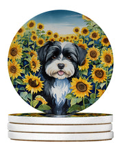 Load image into Gallery viewer, Havanese in Sunflowers Large Sandstone Coasters Pack of 4