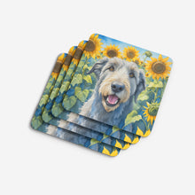 Load image into Gallery viewer, Irish Wolfhound in Sunflowers Coasters - Set of 4 Lightweight Foam, Absorbent Drink Coasters