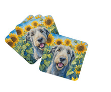 Load image into Gallery viewer, Irish Wolfhound in Sunflowers Coasters - Set of 4 Lightweight Foam, Absorbent Drink Coasters