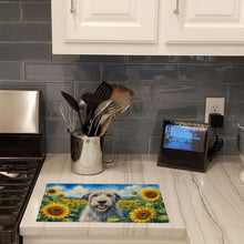 Load image into Gallery viewer, Irish Wolfhound in Sunflowers Cutting Board Tempered Glass Kitchen Cutting Surface, Heat Resistant Chopping Board with Non-Slip Feet, Decorative Food Prep &amp; Serving
