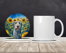 Load image into Gallery viewer, Irish Wolfhound in Sunflowers Large Sandstone Coasters Pack of 4