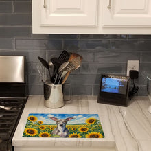 Load image into Gallery viewer, Italian Greyhound in Sunflowers Cutting Board Tempered Glass Kitchen Cutting Surface, Heat Resistant Chopping Board with Non-Slip Feet, Decorative Food Prep &amp; Serving
