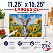 Load image into Gallery viewer, Italian Greyhound in Sunflowers Cutting Board Tempered Glass Kitchen Cutting Surface, Heat Resistant Chopping Board with Non-Slip Feet, Decorative Food Prep &amp; Serving