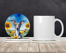 Load image into Gallery viewer, Italian Greyhound in Sunflowers Large Sandstone Coasters Pack of 4