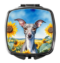 Load image into Gallery viewer, Italian Greyhound in Sunflowers Compact Mirror – Stylish Purse Mirror with Artistic Covers