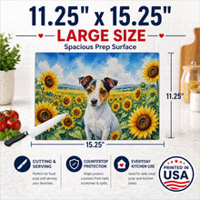 Load image into Gallery viewer, Jack Russell Terrier in Sunflowers Cutting Board Tempered Glass Kitchen Cutting Surface, Heat Resistant Chopping Board with Non-Slip Feet, Decorative Food Prep &amp; Serving