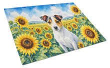 Load image into Gallery viewer, Jack Russell Terrier in Sunflowers Cutting Board Tempered Glass Kitchen Cutting Surface, Heat Resistant Chopping Board with Non-Slip Feet, Decorative Food Prep &amp; Serving