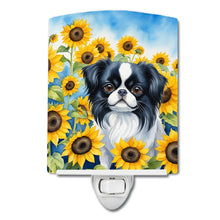 Load image into Gallery viewer, Japanese Chin in Sunflowers Ceramic Night Light
