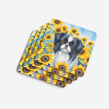 Load image into Gallery viewer, Japanese Chin in Sunflowers Coasters - Set of 4 Lightweight Foam, Absorbent Drink Coasters