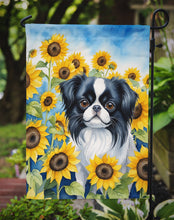 Load image into Gallery viewer, Japanese Chin in Sunflowers Garden Flag – Bright Dog-Themed Yard Decor