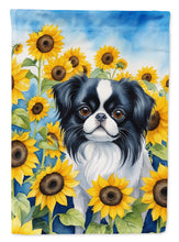 Load image into Gallery viewer, Japanese Chin in Sunflowers Garden Flag – Bright Dog-Themed Yard Decor