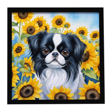 Load image into Gallery viewer, Japanese Chin in Sunflowers Framed Metal Print