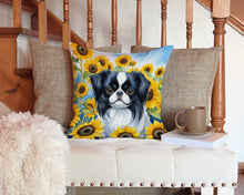 Load image into Gallery viewer, Japanese Chin in Sunflowers Throw Pillow - 14x14 Decorative Pillow – Art for Your Home &amp; Patio