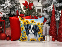 Load image into Gallery viewer, Japanese Chin in Sunflowers Throw Pillow - 14x14 Decorative Pillow – Art for Your Home &amp; Patio