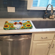 Load image into Gallery viewer, Japanese Chin in Sunflowers Dish Drying Mat Absorbent Dish Drying Mat Pad for Kitchen Counter Dish Drainer Mat for Countertop, 14 x 21", Multicolor