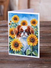 Load image into Gallery viewer, Japanese Chin in Sunflowers Greeting Cards - Blank Note Cards – 8-Pack of Artist-Designed Cards with Envelopes
